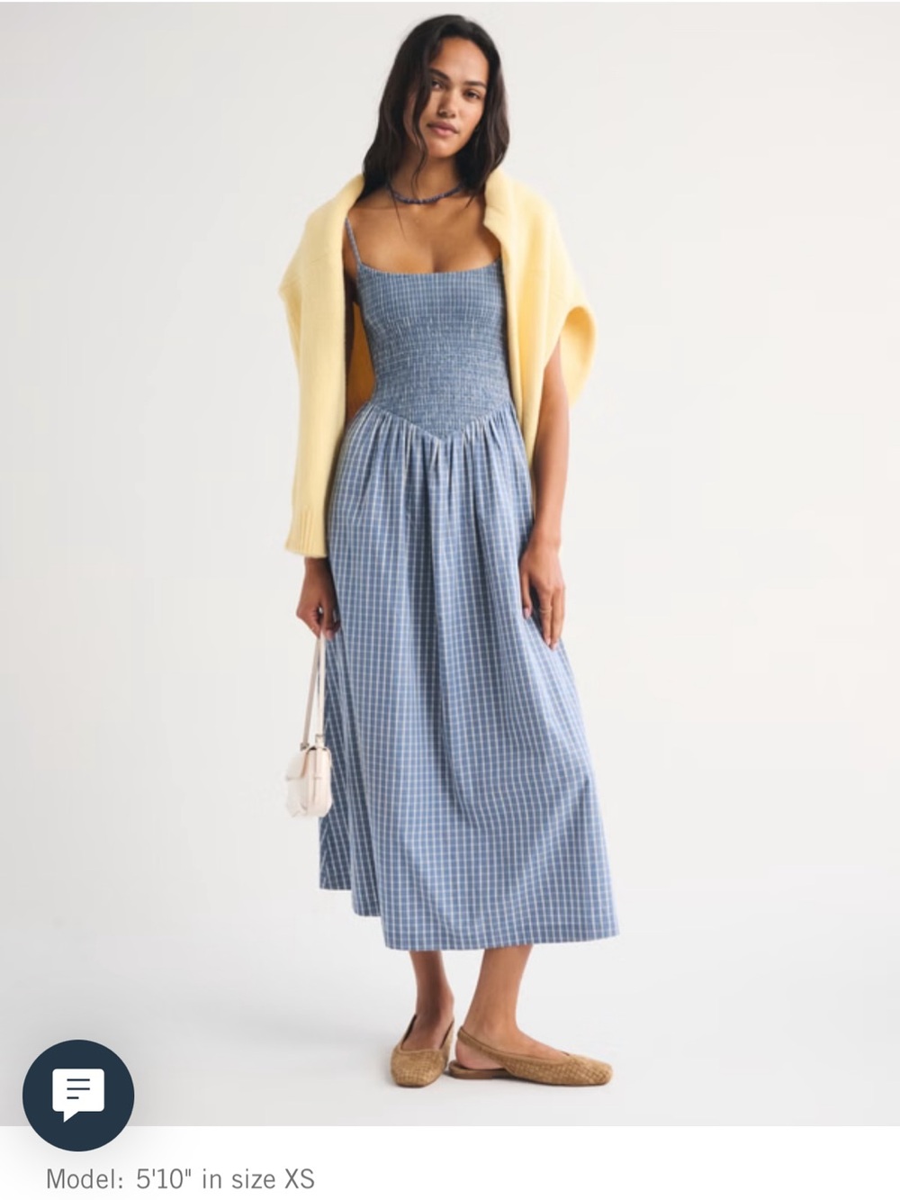 A&F Sydney Smocked Dipped-Waist Midi Dress NWT